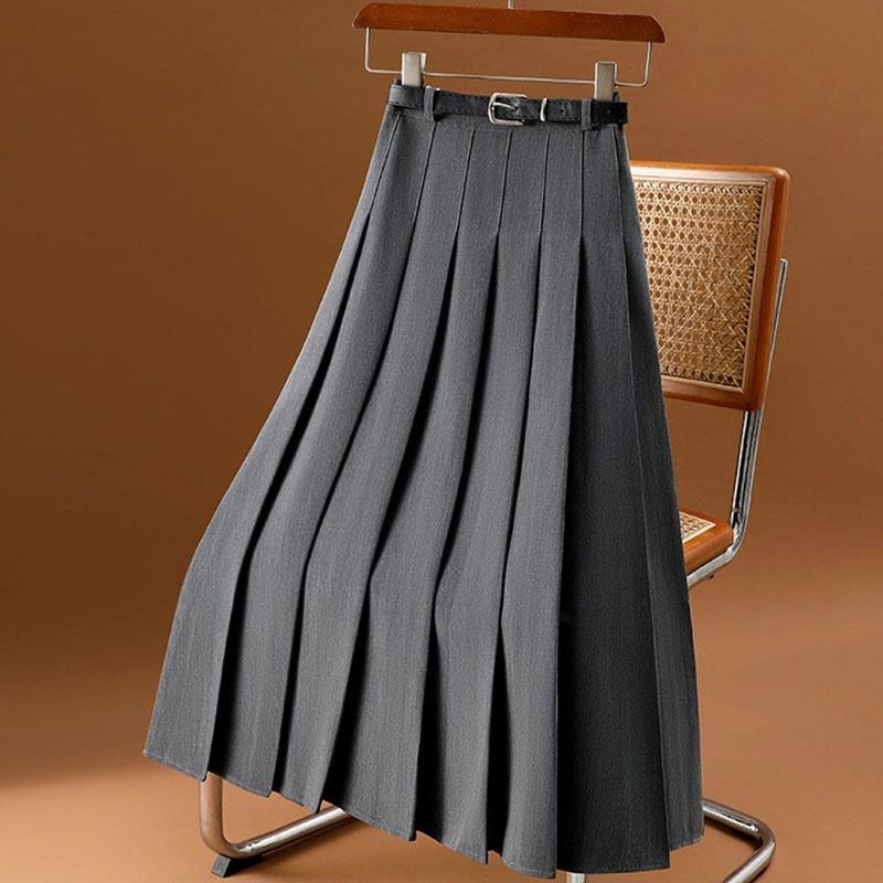 Ladies Skirt High Midlength Pleated Waist Drape Long Skirt Fashion Allmatch Aline Skirt