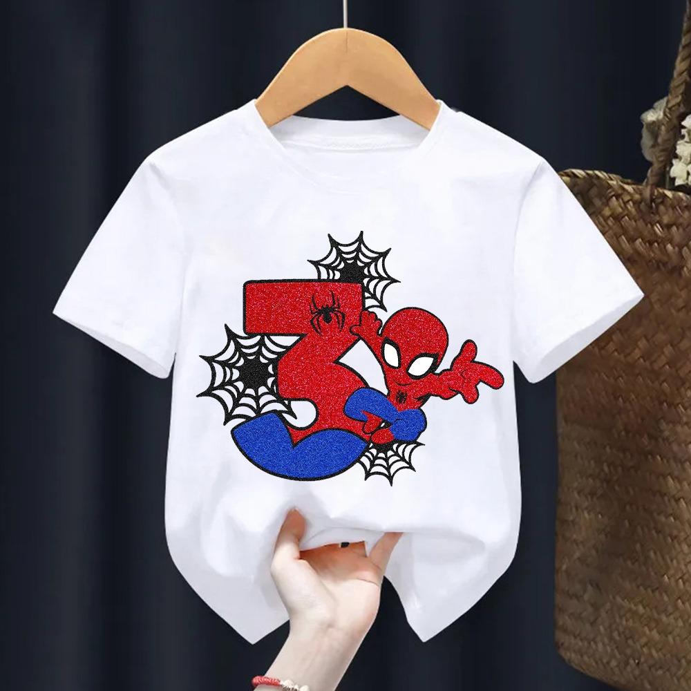 Children's Spider Man T-shirt Cartoon Birthday Digital Printed T-shirt Cute Boys and Girls Short Sleeve Top Children's Clothing