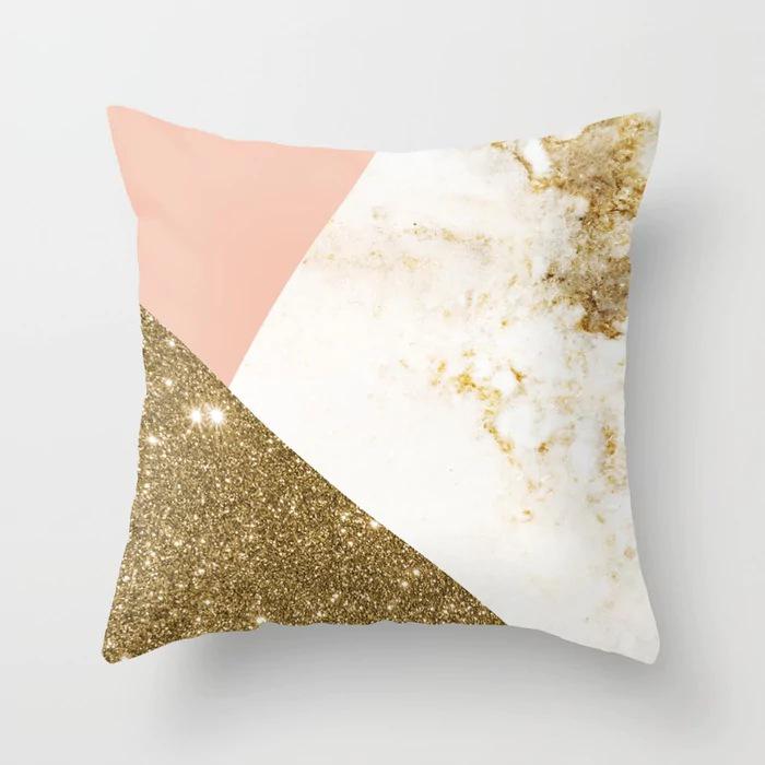 New Sofa Pillowcase, Marble Pattern Peach Leather Velvet Material Pillowcase, Soft
