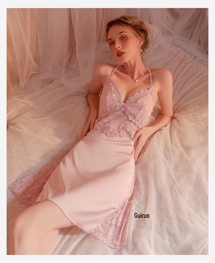 Атласная ночная сорочка без спинки с глубоким V-образным вырезом с подкладкой и комплект халата с поясом