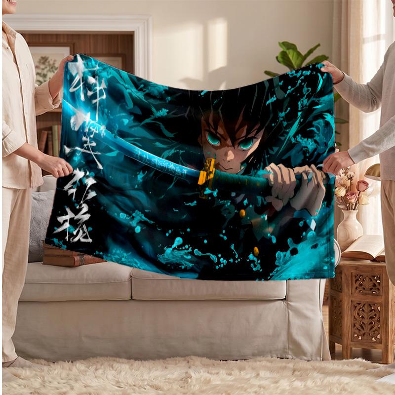 Tomioka Giyu Printed Flannel Blanket, Skin Friendly Warm Throw for Indoor Couch Bed Daily Use