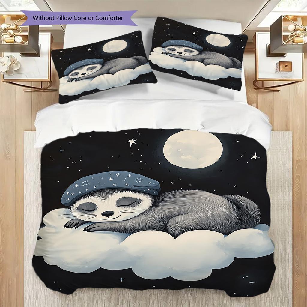 Squirrel Pattern Bedding Quilt Set Quilt Cover Pillowcase Home Decoration Birthday Gift (1 * duvet cover + 2 * pillowcase, without core)