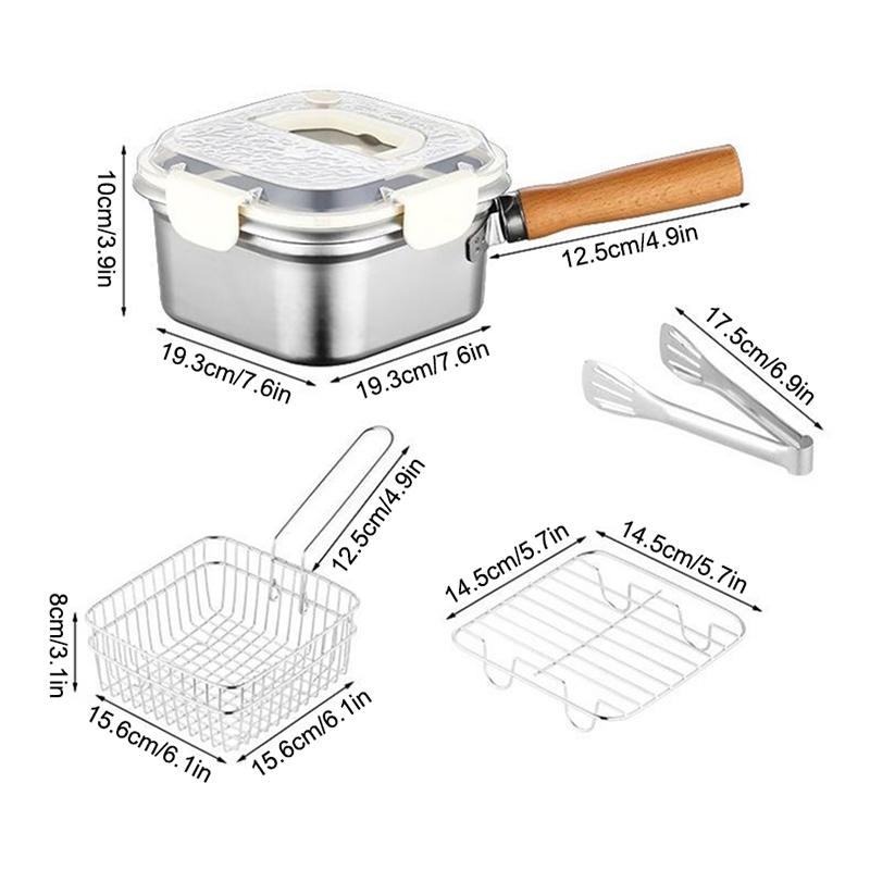 Кастрюля для фритюра из нержавеющей стали Сковорода Экономичная квадратная глубокая сковорода-фритюрница с корзиной и ручкой Универсальная фритюрница с крышкой