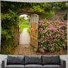 Spring Flowers Wood Fence Tapestry Nature Pink Rose Plant Flower Wall Hanging Garden Window Nature Scenery Tapestry