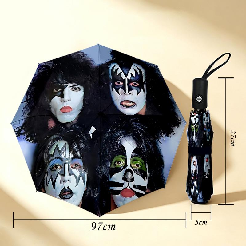 Kiss Band 8 Ribs 3Fold Black Glue Uv Protection Umbrella Sun Protection Rainproof Compact Folding Umbrella For Travel Daily Use C9241551