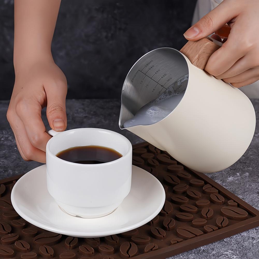 Coffee Milk Frothing Pitcher Jug Anti-scald Wood Grain Handle 304 Stainless Steel Precision Scale Professional Coffee Utensils