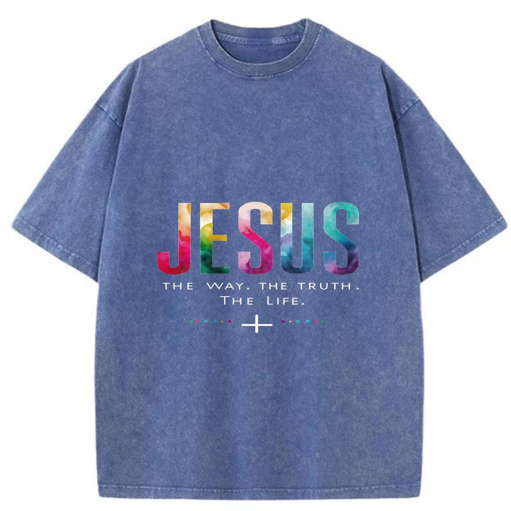 Jesus: The Way, Truth, and Life, Colorful Inspirational Christian Faith Vintage Cotton Tee, Church Worship, Gift for Her