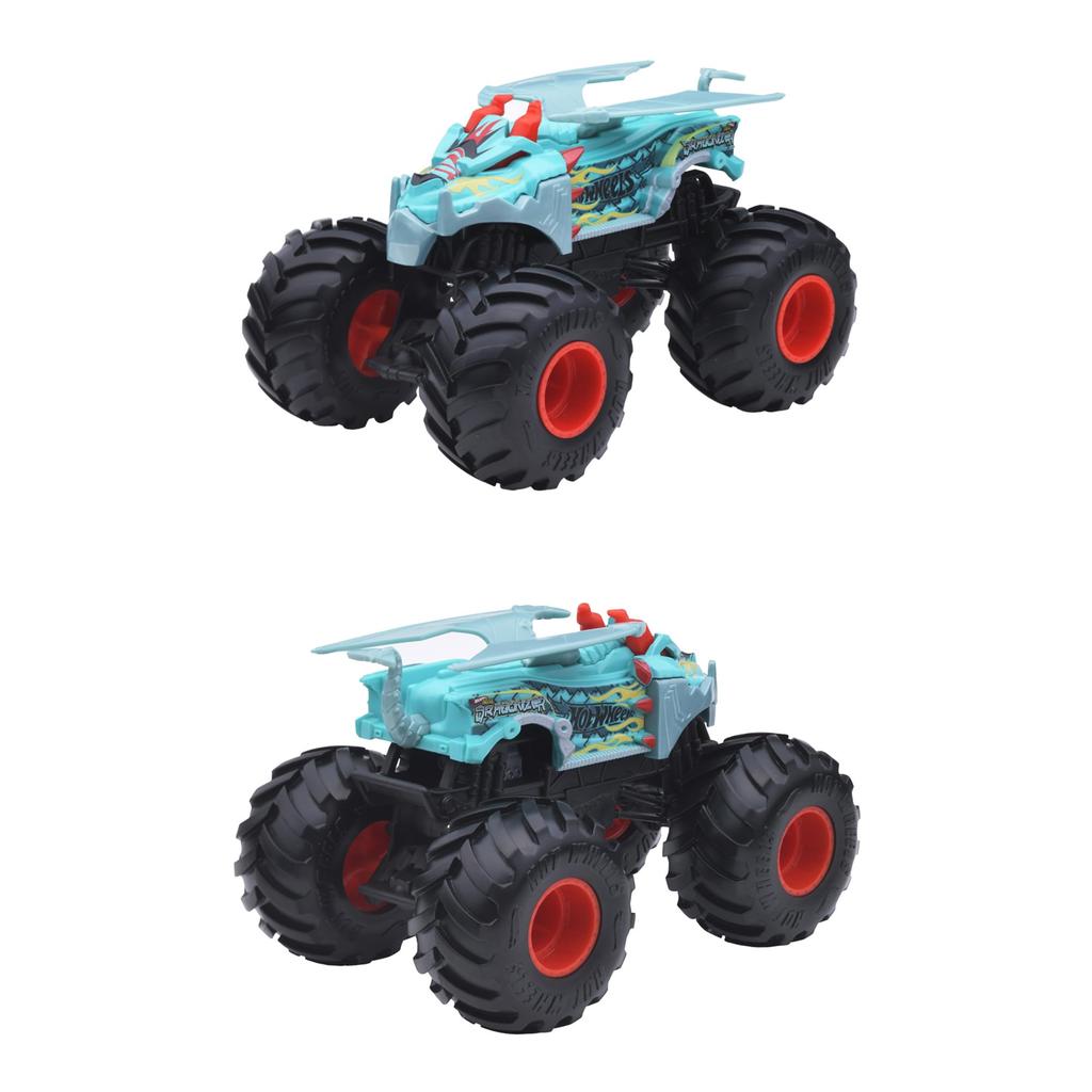 Hot Wheels Monster Trucks 1 24 Scale 4-Pack Assortment Great Bite Dragonizer Gotta Dump Skelesaurus Giant Diecast Vehicle Toy Box Set