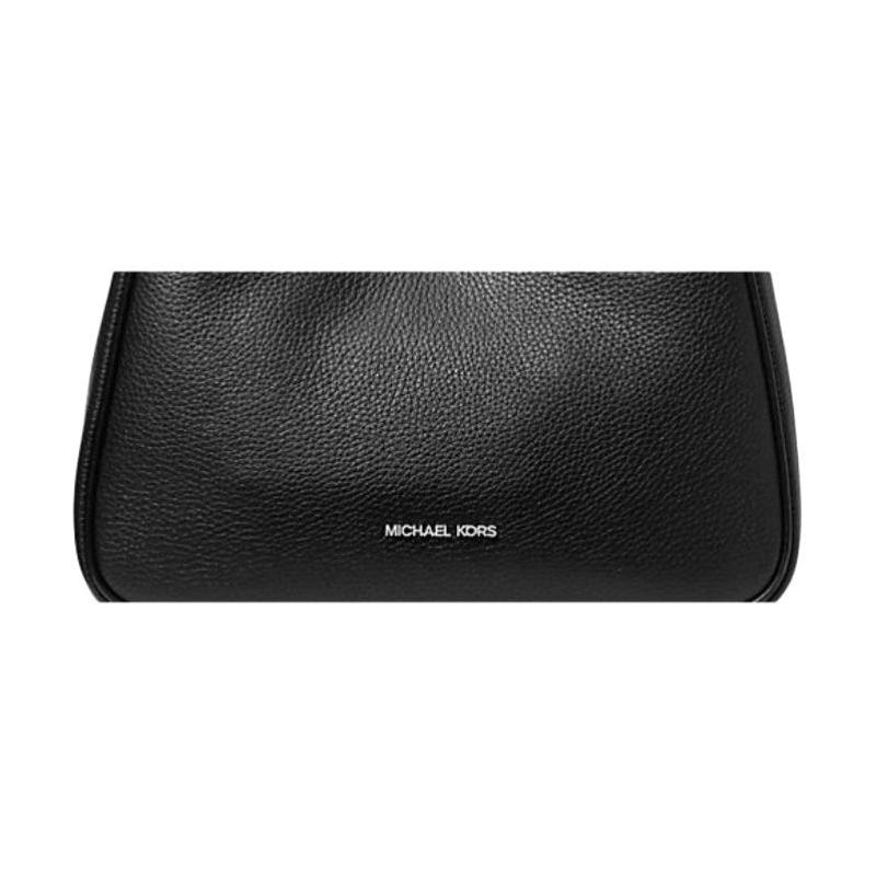 MICHAEL KORS Nayla Grained Textured Metal Hardware Lettering Leather Shoulder Bag Small Women's Black