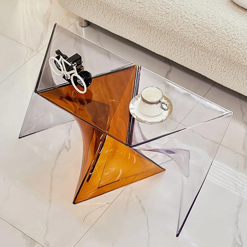 Приставной столик для дивана Прозрачный геометрический журнальный столик Маленький бытовой минималистский прикроватный столик в форме молнии Акрил