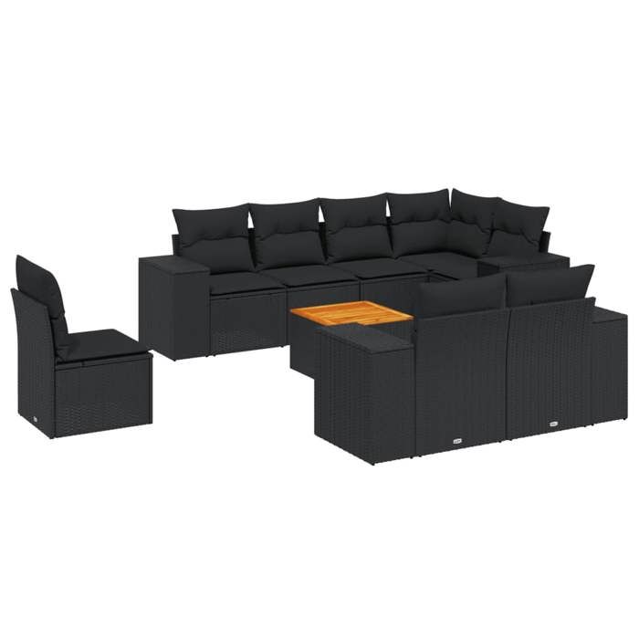 VidaXL Salon de Jardin avec Coussins 9 pcs, Canapés de Terrasse, Ensemble de Meubles de Patio, Mobilier d'Extérieur, Noir 3225537