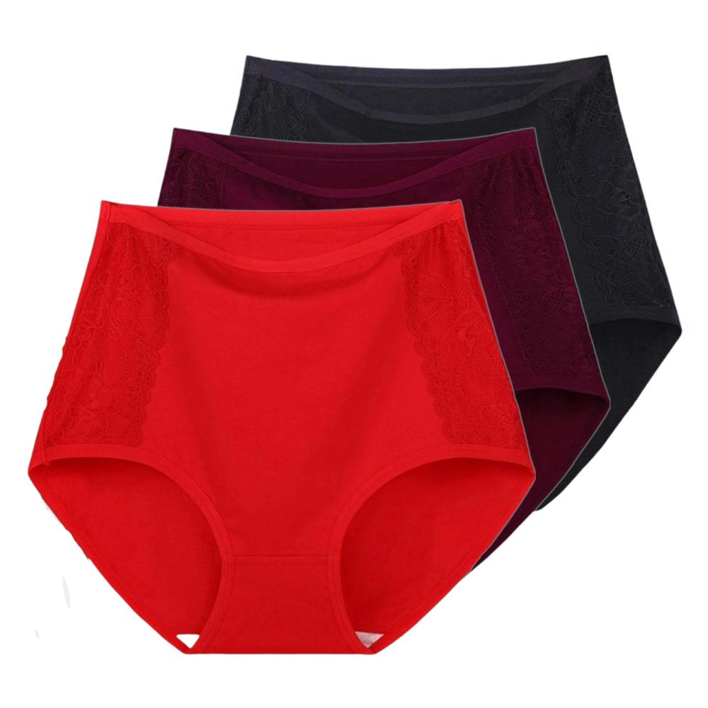 3Pcs High Waist Women's Panties Middle Aged Briefs Cotton Underwear Breathable Ladies Comfort Underpants XL 2XL 3XL 4XL 5XL 6XL