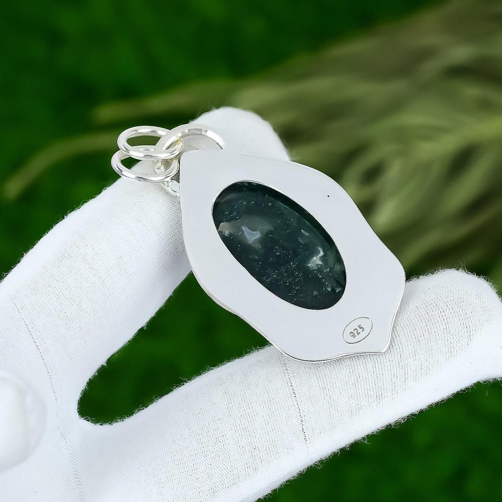 Натуральный Солнечный Моховой Агат Драгоценный Камень Ювелирные Изделия 925 Стерлинговое Серебро Подвеска для Женщин