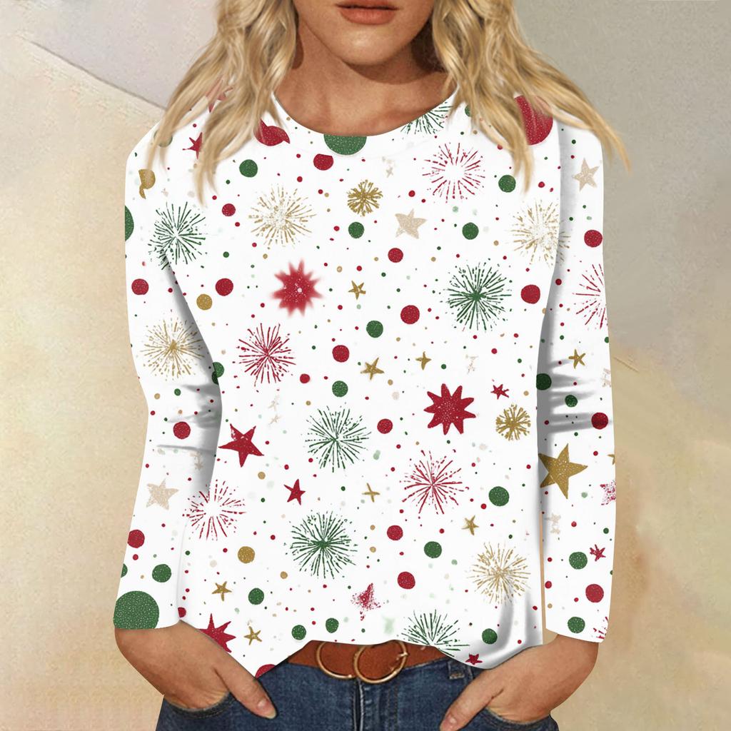 Women's Fashion Casual Long Sleeve  Print Round Neck Top