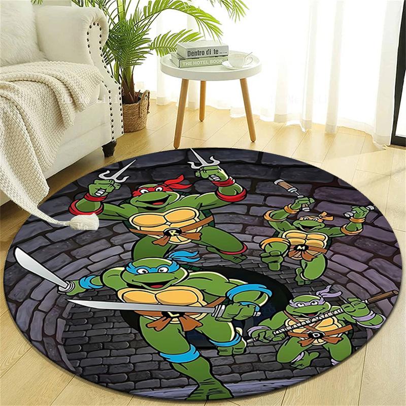 1pc Teenage Mutant Ninja Turtles Design Printed Area Round Carpet for Bedroom Living Room Home Decor Rugs Mat Non Slip Mat Rug for Bedside