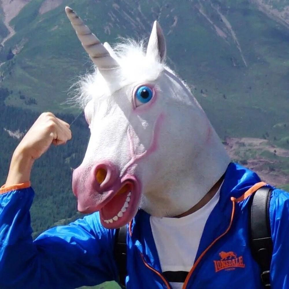 Новинка, латексные маски с головой единорога, забавный костюм для Хэллоуина, аксессуары для вечеринок