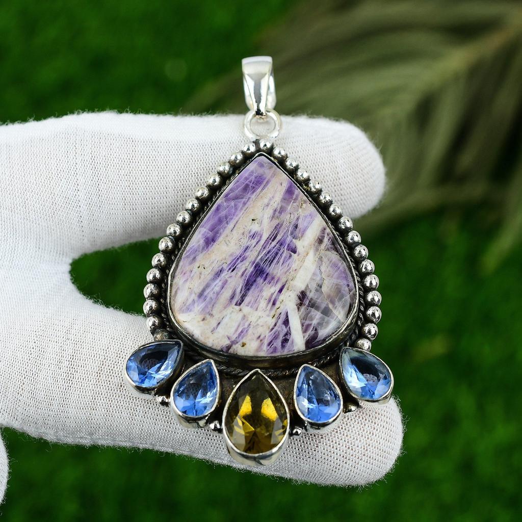 Свадебный подарок для нее Подвеска из серебра 925 пробы с натуральным аметистом шеврон