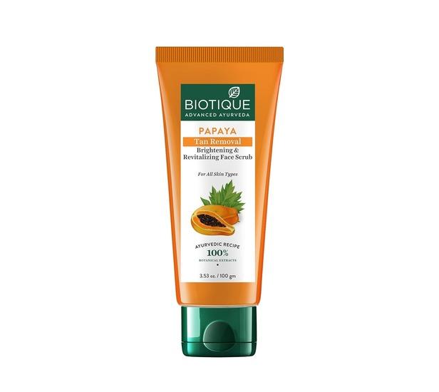 Biotique Papaya Tan Removal Brightening & Revitalizing Face Scrub | 100% Botanical Extracts| Suitable for All Skin Types | 100g
