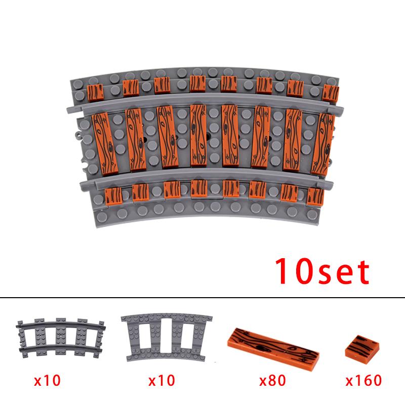 MOC городской поезд, железнодорожный переезд, гибкие рельсы, раздвоенные прямые изогнутые рельсы, переключатель, строительные блоки, кирпичи, креативные игрушки «сделай сам»