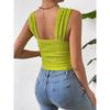 Женский укороченный топ без рукавов с открытым пупком, квадратным воротником и жилетом на бретелях