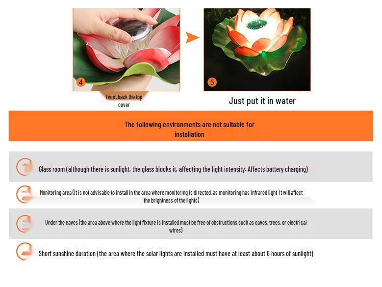 Солнечная плавучая лампа-лотос для пруда - Водонепроницаемый садовый фонарик для загадывания желаний