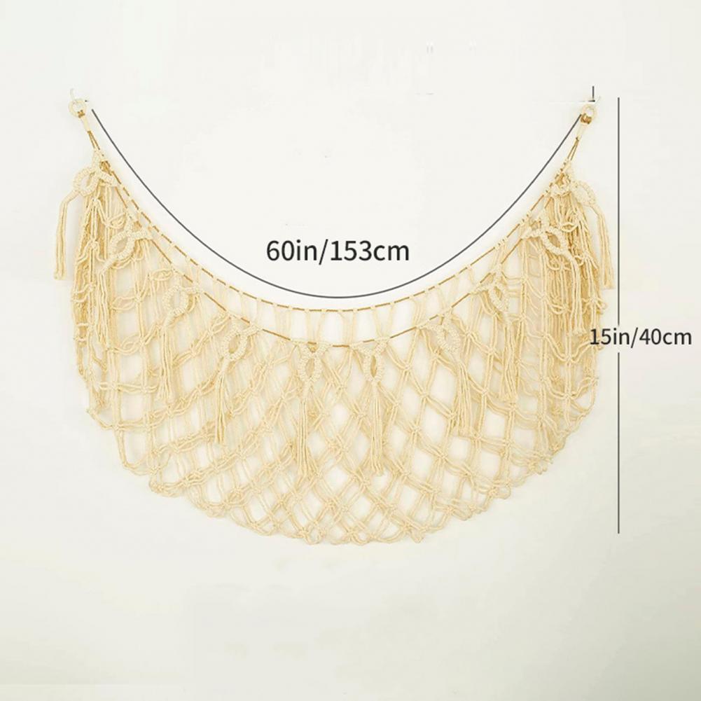 Extra Hanging Net Boho Handmade Cotton Rope Plush Toy Wall Hanging Net with Tassels Extra Organizer for Kids for Playroom