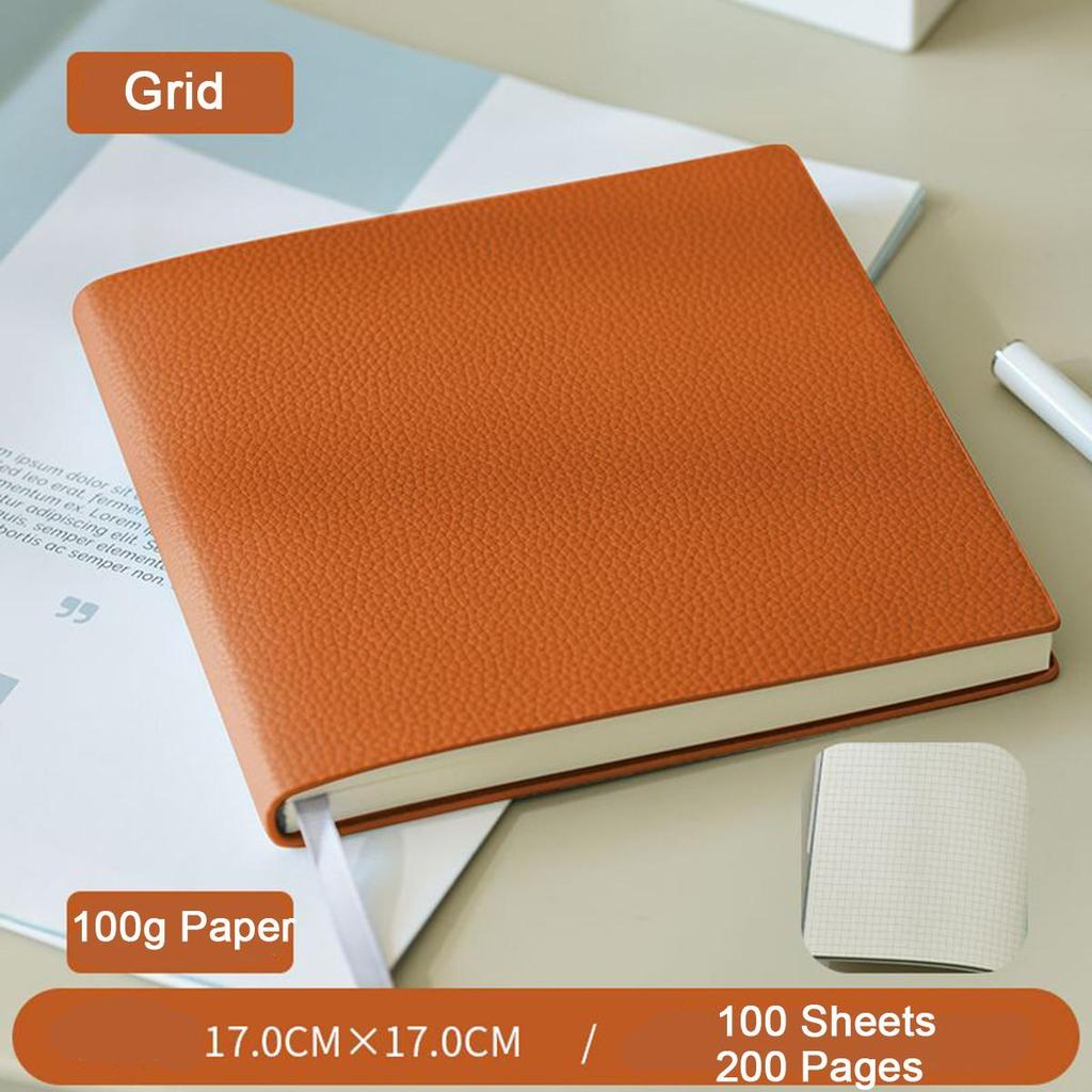 Thickened Leather Square Notebook, Handbook, Student Diary, Girl's Notepad, Travel Journal, Blank/grid Inner Pages, 100 Sheets 200 Pages