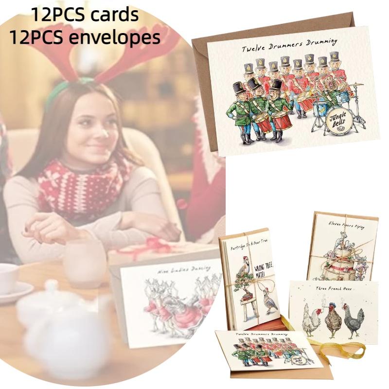 Christmas Card Set 12 Pieces Of Festive Cards And Envelopes With A Simple And Modern Design