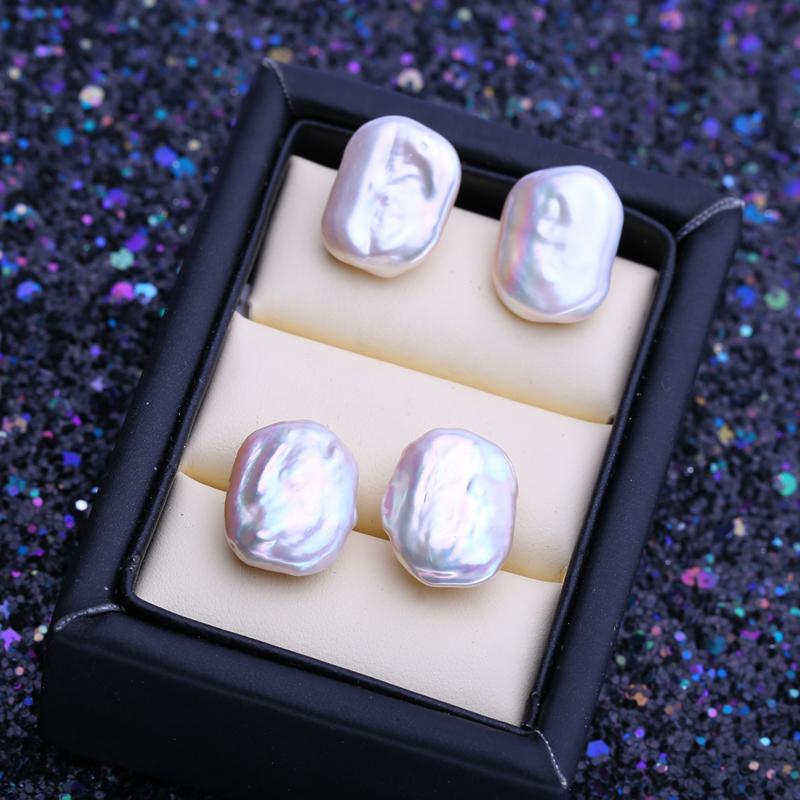 LSOOYH Natural Freshwater White Big Baroque Pearl Earrings For Women Fashion Cultured Pearls Stud Earrings