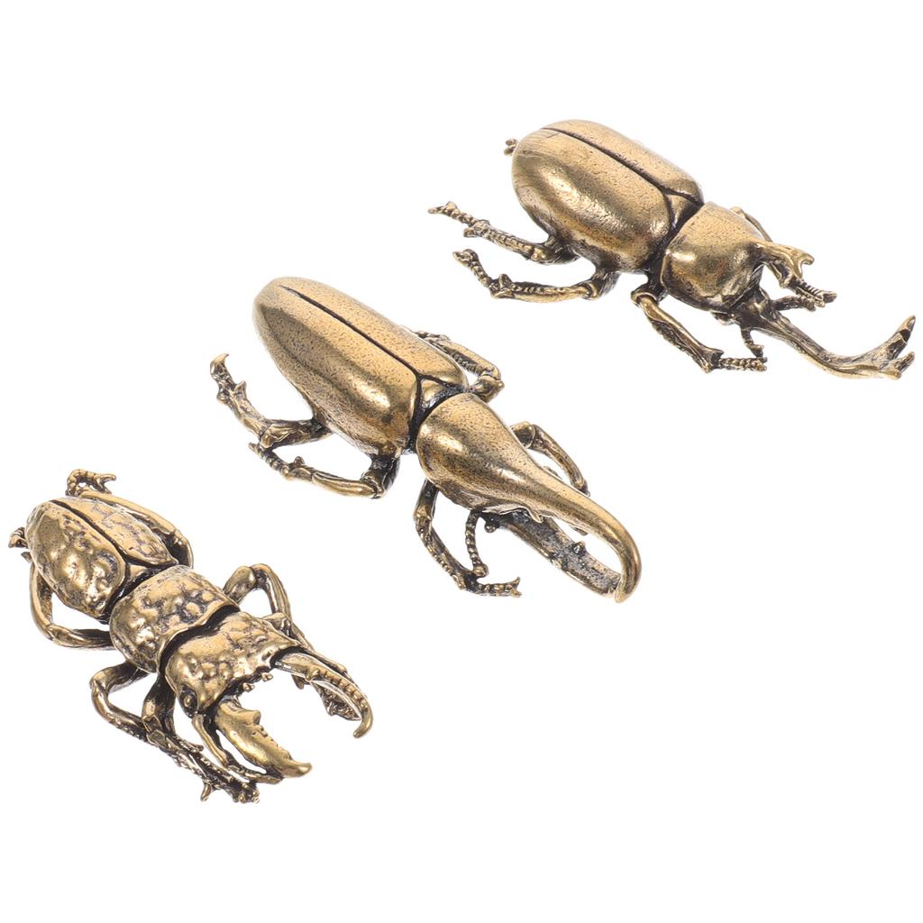 3 Pcs Beetle Tea Pet Brass Adornment Desktop Ornament Figurine Decoration Statue Nail Glue Beetles