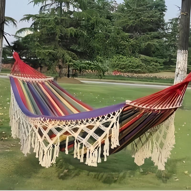 1PC Outdoor Camping High Load Bearing Hammock Tassel Canvas Garden Swing Chair Hanging Bed Foldable Out/Indoor Hanging Hammock