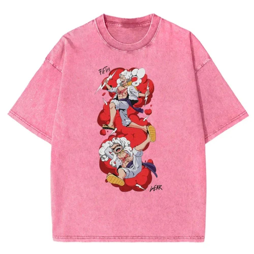 Men Casual Oversized Washed Harajuku Tshirt Washed Japanese Anime One Piece Graphic Loose Streetwear Black Tops Tees