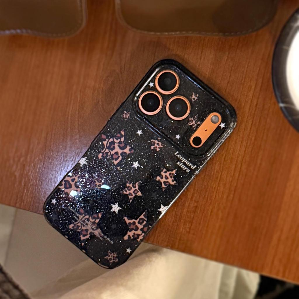 Блестящий чехол для телефона с леопардовым принтом и звездой для iPhone 15, iPhone 16, iPhone 17 Pro Max
