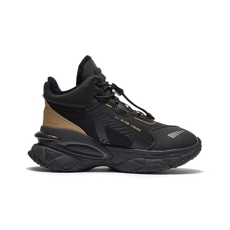 Li Ning Chih Ying Светоотражающий флис Повседневные Амортизирующие Нескользящие Износостойкие Кроссовки с высоким верхом для бега Детские кроссовки Черный YKCR188-35