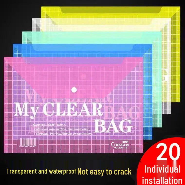 A4 Transparent Snap Button File Bag - Waterproof Test Paper Storage & Archive Folder for Students and Office Supplies