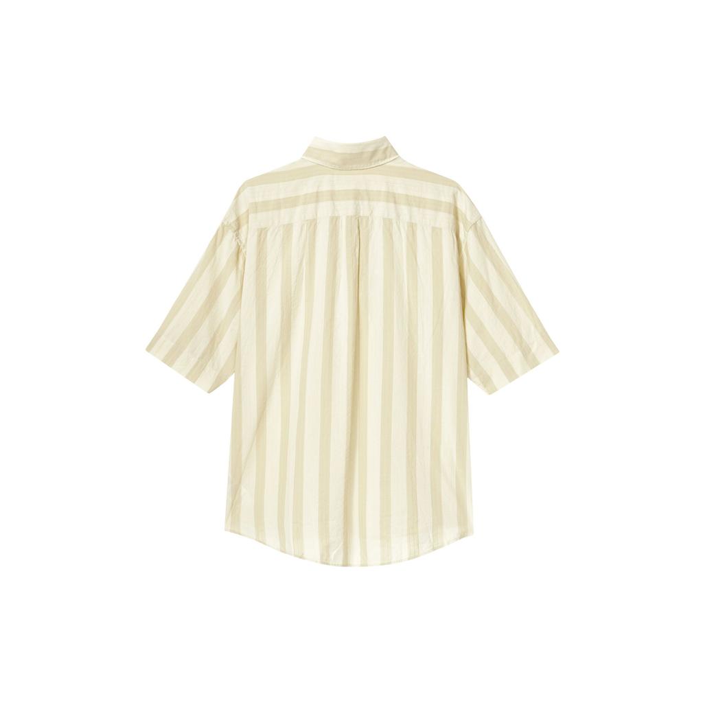 Uniqlo Повседневная свободная полосатая рубашка с коротким рукавом Унисекс рубашки Кремовый 458961-40