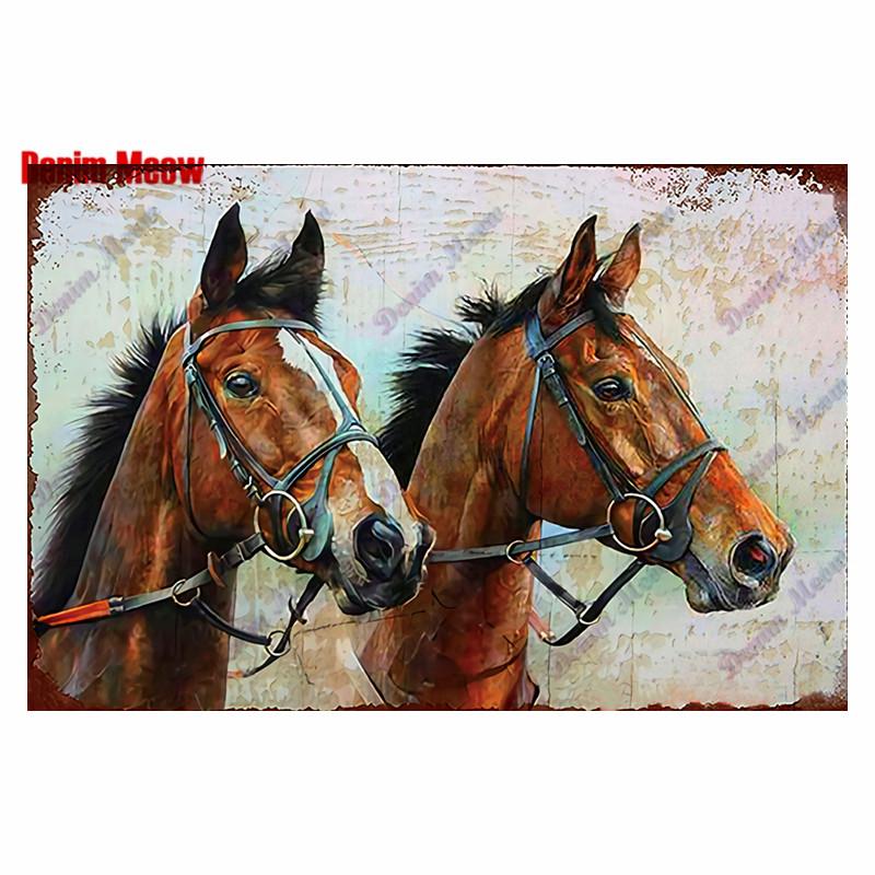 Vintage Horses Plaque Metal Tin Sign Retro Bar Home Farmhouse Decor Animal Steed Art Posters Wall Sticke