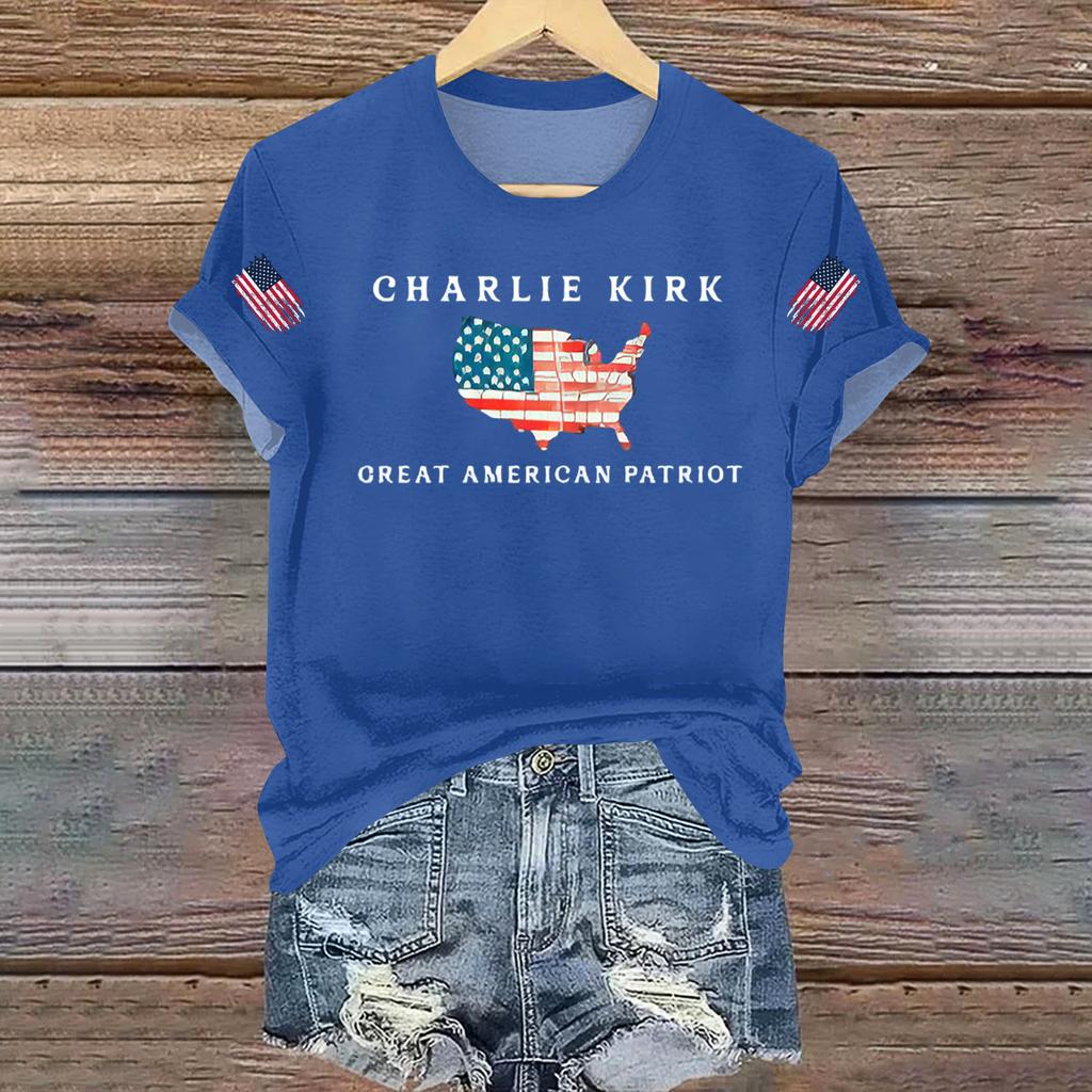 Women's Casual Printed T-shirt Round Neck Pullover Short Sleeve Top