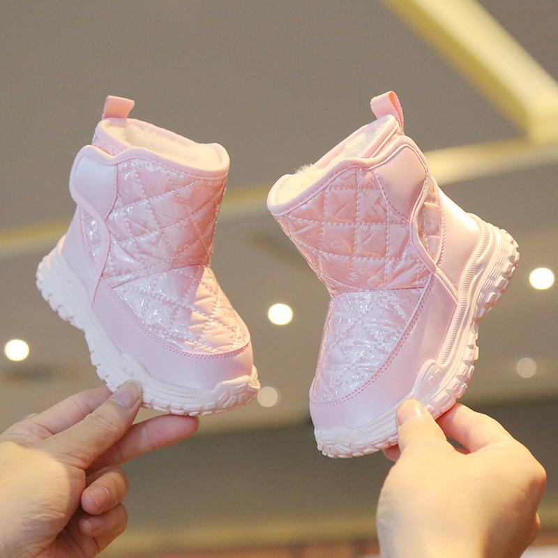 Модные универсальные однотонные высокие сапоги с липучками, утолщенные детские зимние сапоги, повседневная хлопковая обувь, теплые хлопковые сапоги для мальчиков и девочек