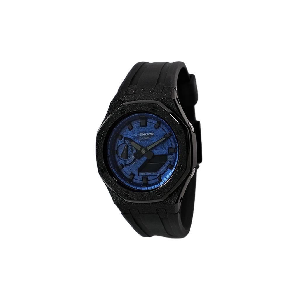 Casio Часы с кварцевым механизмом из коллекции Custom, ремешок из фторэластомера, мужские часы, синий циферблат GA-2100SKE-7A(Watch3--)