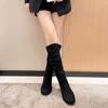 Сапоги женские плиссированные из искусственной замши, высокие сапоги до колена, зимняя женская мода 2024 года, сапоги-рыцари на низком квадратном каблуке, женские сапоги 202