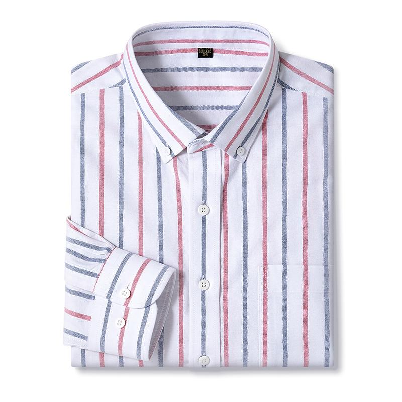 Мужская рубашка Оксфорд в стиле Business Casual, хлопок, с одним накладным карманом, длинный рукав, стандартный крой, удобная, на пуговицах, в клетку