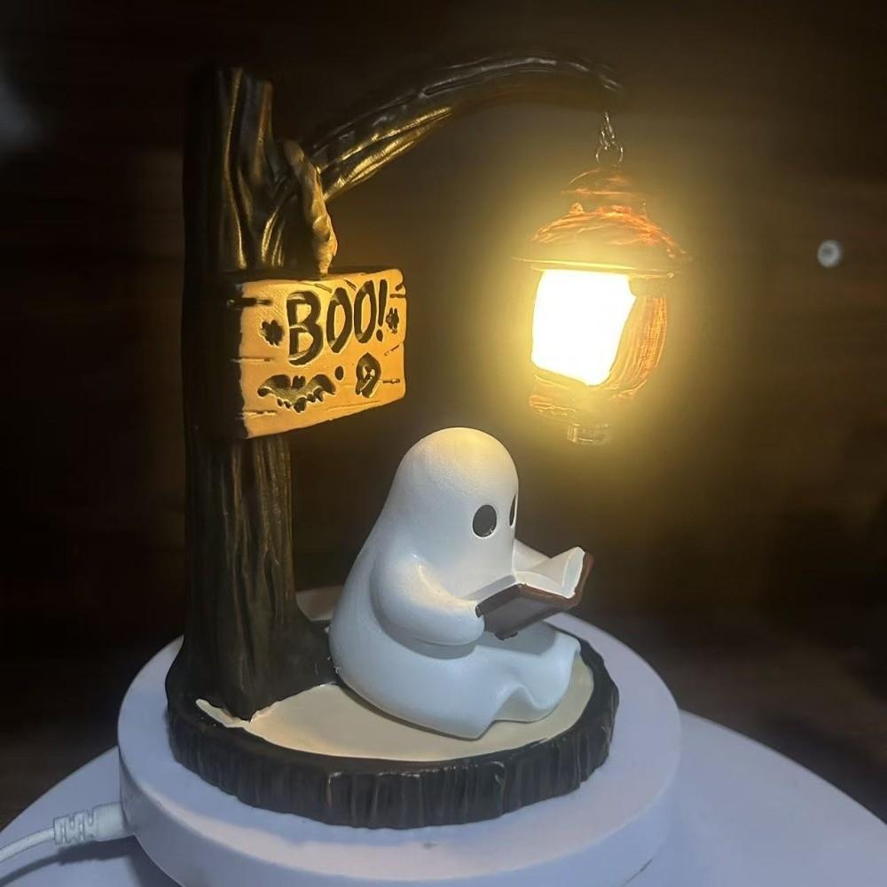 Hand-Painted Halloween Lamp Cell Battery Operated Desktop Ornament Light Book Club Gift