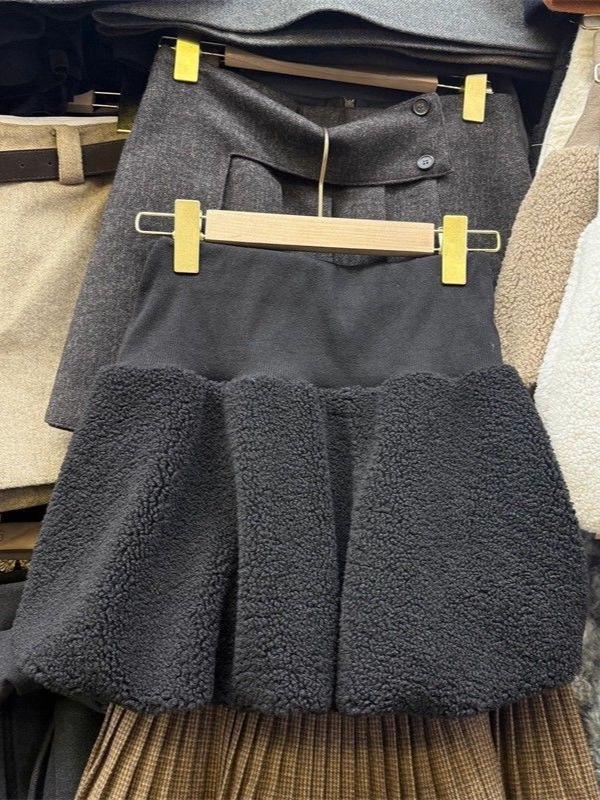 Women's Fluffy High-Waist Lambswool A-Line Skirt - Autumn/Winter French Style