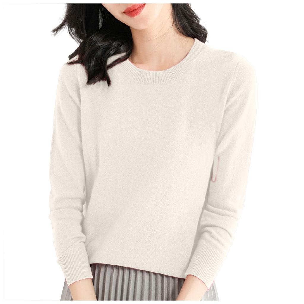 Women's Long Sleeved Knitted Sweater Round Neck Loose Thin Top