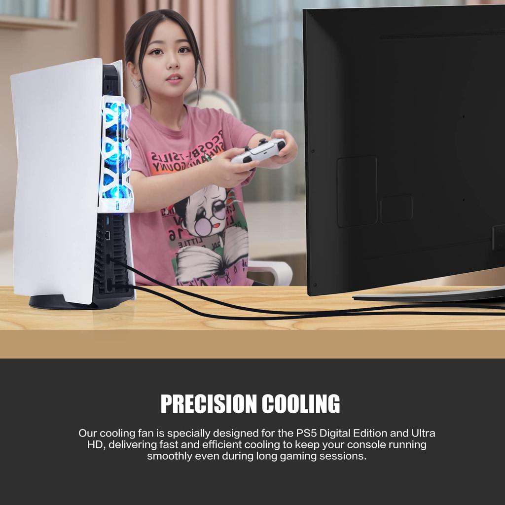 PS5 Cooling Fan Quiet USB External Cooler for Older PS5s Fan for Powerful and LED Light Ideal for Summer Heat Control and Long Gaming Hours as an