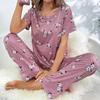 Women's Milk Silk Homewear Round Neck Short Sleeve Long Trousers Suit