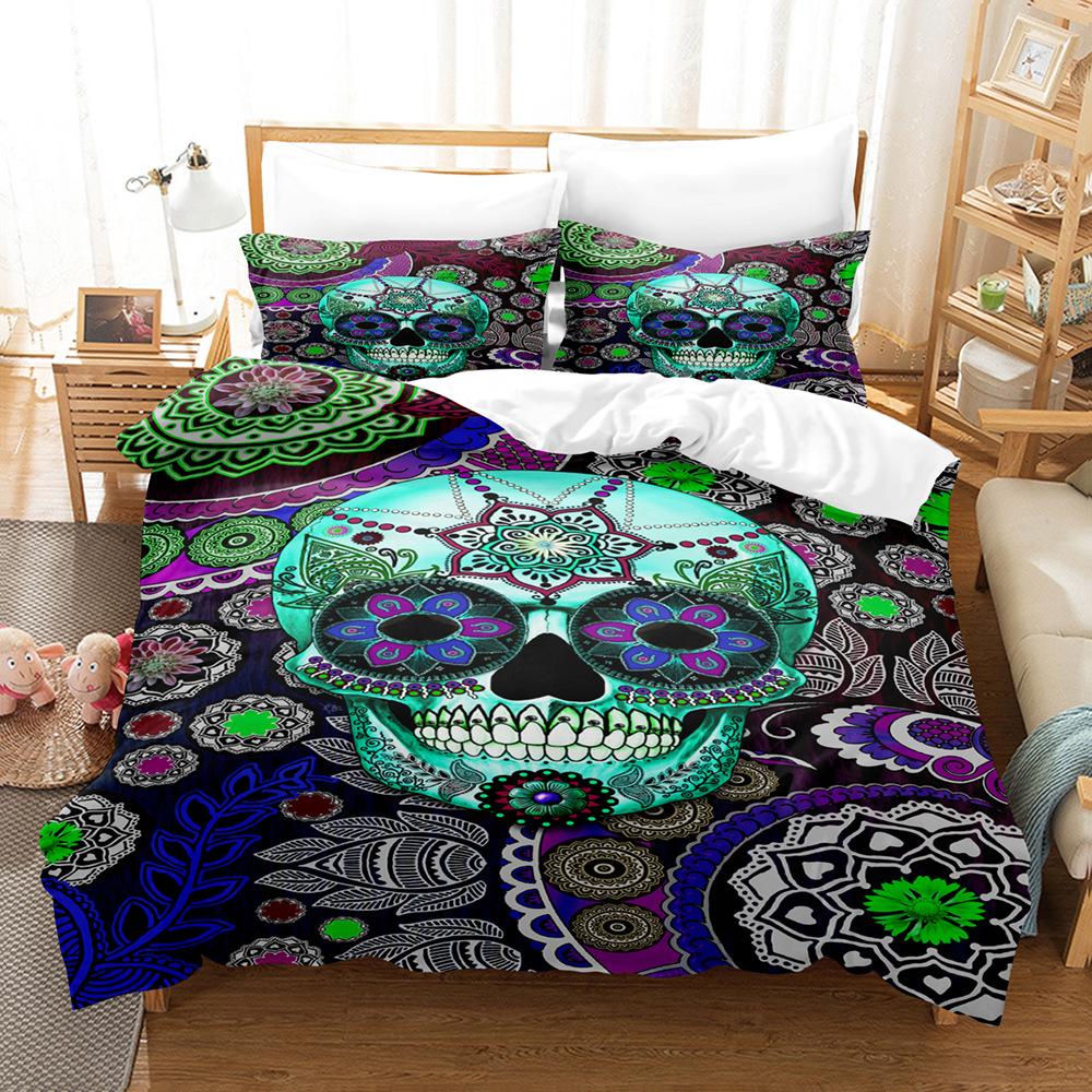 3D Skull Bedding Set Halloween Duvet Cover 2/3 Pieces DE135 * 200 Single/Double Boys' Room Deluxe Home Decoration Gift