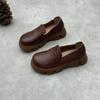 Johnature Retro Loafers Handmade Genuine Leather Platform Shoes Round Toe Casual Versatile Soft Cowhide Women's Shoes