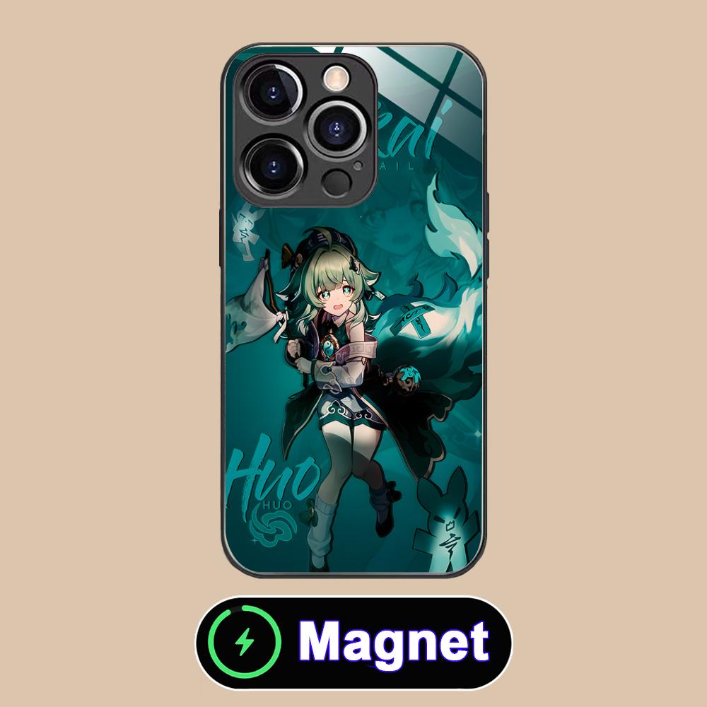 HSR Huohuo Стеклянный чехол MagSafe для мобильного телефона iPhone 17 16 15 14 13 12 11 Air Pro Max Plus Mini Цветная крышка